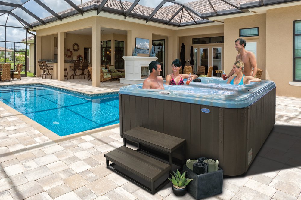 A couple relaxing in a hot tub